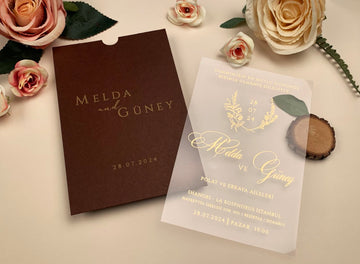 Red Sleeve Clear PVC Wedding Invitation with Gold Foil