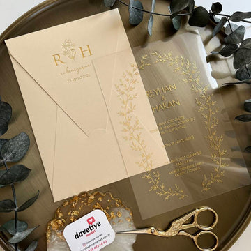 Transparent Acrylic Wedding Invitation with Gold Foil | Elegant Botanical Design