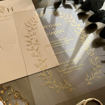 Transparent Acrylic Wedding Invitation with Gold Foil | Elegant Botanical Design
