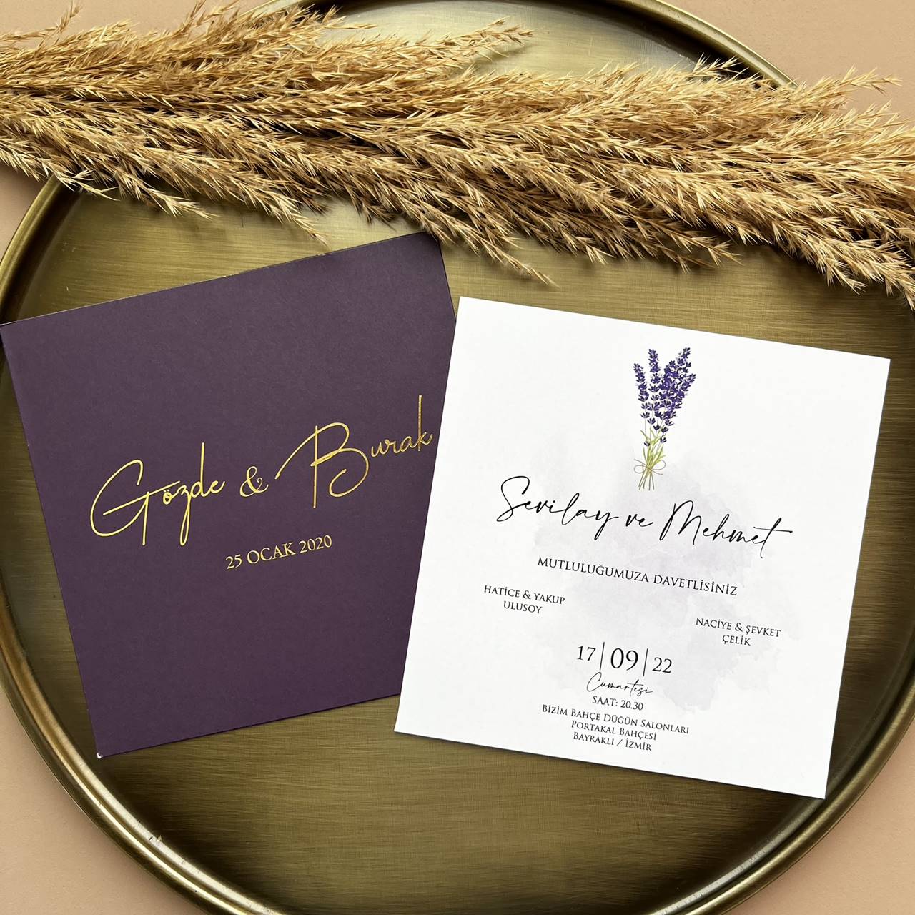 Lavender Wedding Invitation with Purple Envelope – Square Design