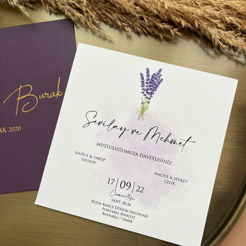 Lavender Wedding Invitation with Purple Envelope – Square Design
