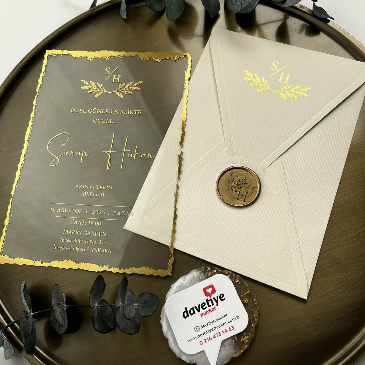 Luxury Transparent Wedding Invitation with Gold Foil & Monogram Seal