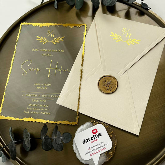 Luxury Transparent Wedding Invitation with Gold Foil & Monogram Seal