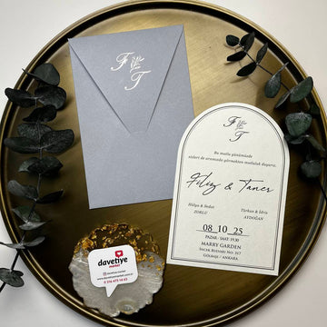 Modern Oval Wedding Invitation with Gray Envelope – Elegant & Minimal