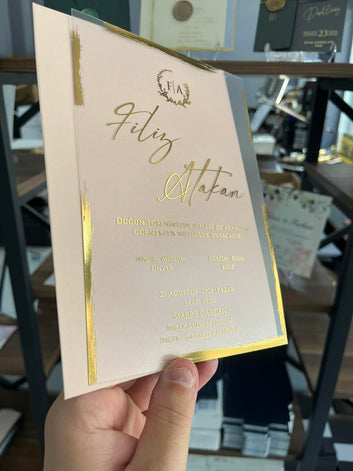 Luxury Clear Wedding Invitation with Gold Foil and Shell Wax Seal