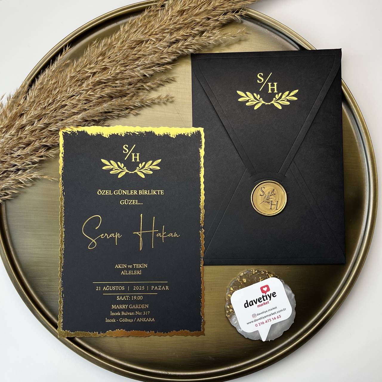 Black & Gold Luxury Wedding Invitation with Wax Seal
