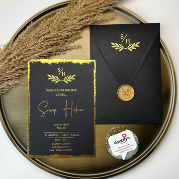 Black & Gold Luxury Wedding Invitation with Wax Seal
