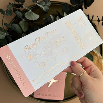 Pink Passport Wedding Invitation with Gold Foil – Travel Theme