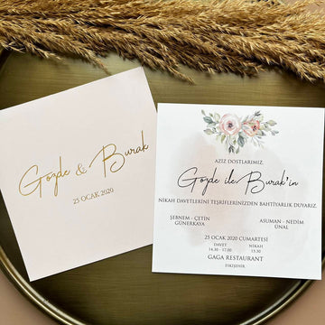 Blush Square Wedding Invitation with Floral Detail – Elegant Design
