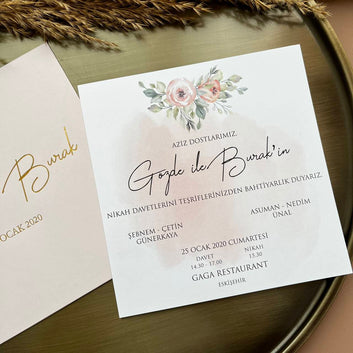 Blush Square Wedding Invitation with Floral Detail – Elegant Design