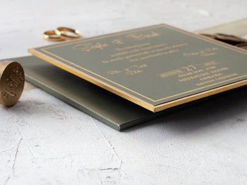 Elegant Olive Green & Gold Foil Wedding Invitation