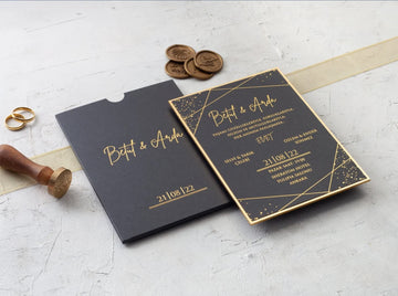 Black & Gold Foil Geometric Wedding Invitation