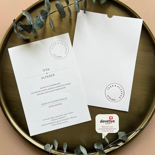Minimal White Wedding Invitation with Foil Stamped Detail
