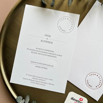 Minimal White Wedding Invitation with Foil Stamped Detail