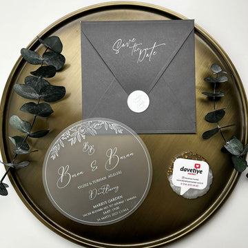 Round Transparent Acrylic Wedding Invitation with Grey Envelope